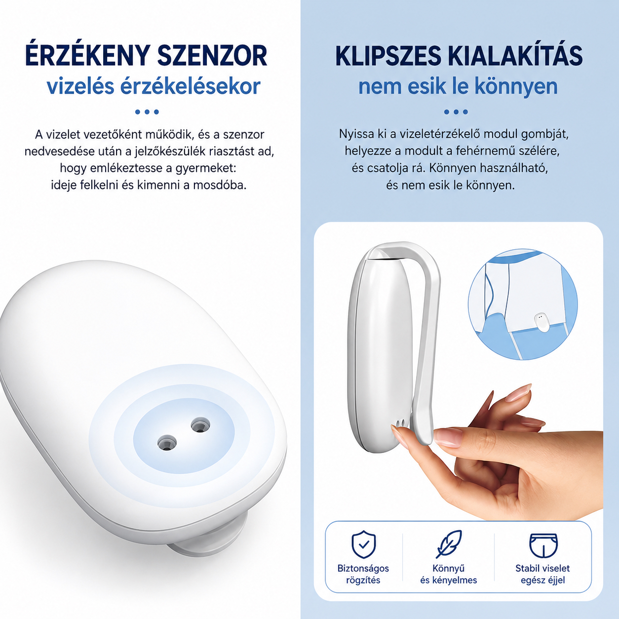 Érzékeny szenzor és klipszes kialakítás